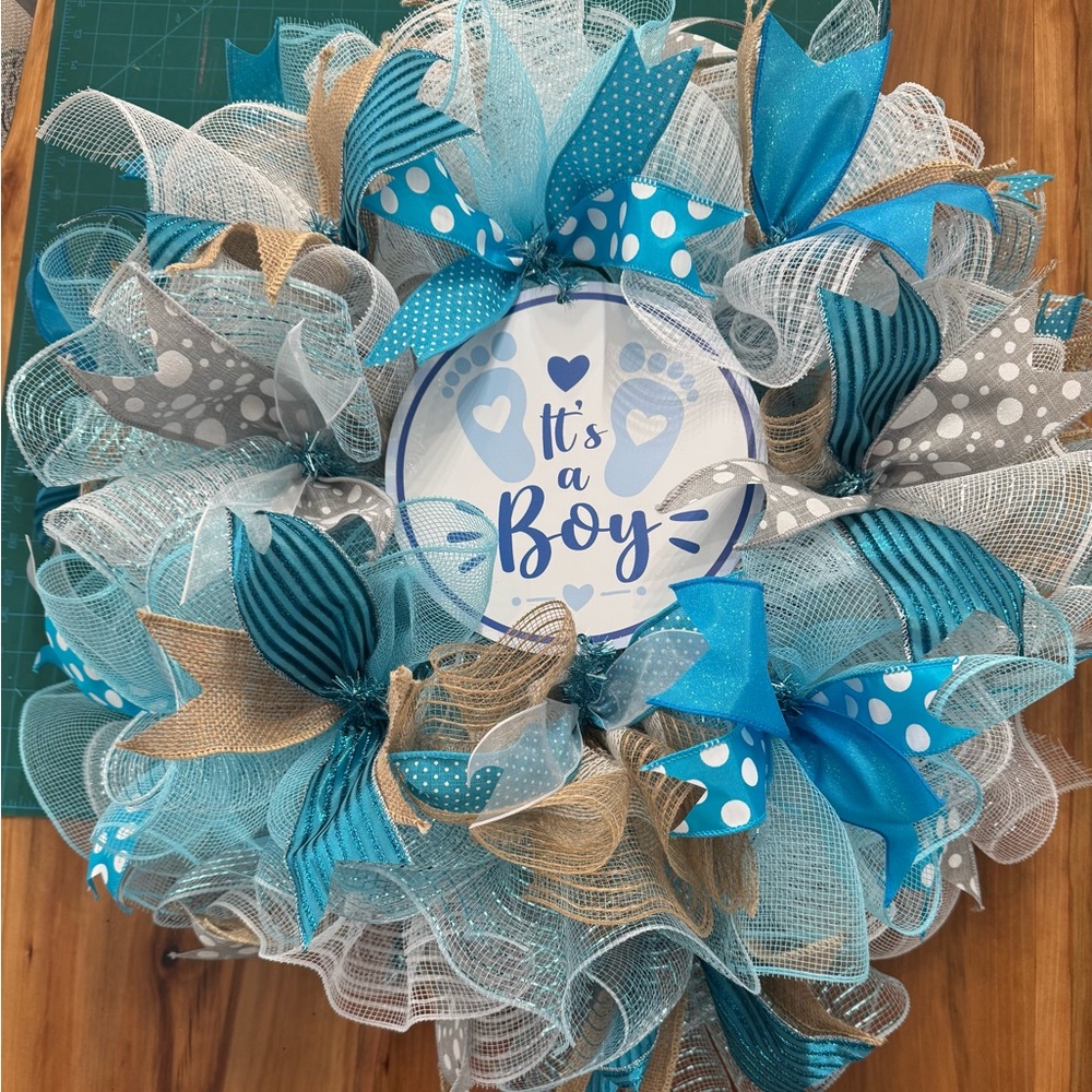 Blue and White Baby Shower Wreath